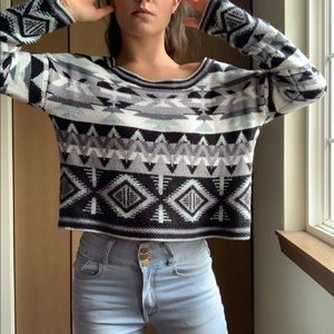 Off-The-Shoulder Aztec Print Comfy Knit Sweater